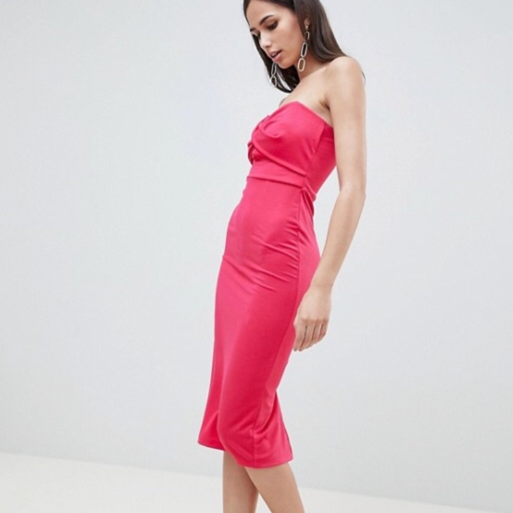 ASOS DESIGN twist front bandeau midi dress